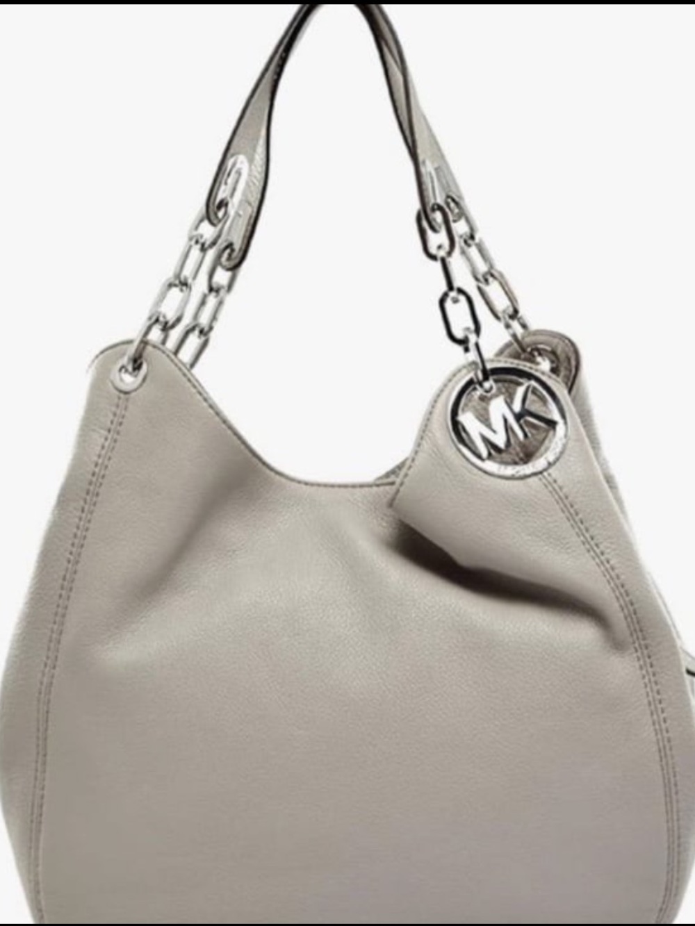 MICHAEL KORS FULTON LARGE HOBO SHOULDER BAG/GRAY PEBBLED LEATHER/SILVER HARDWARE